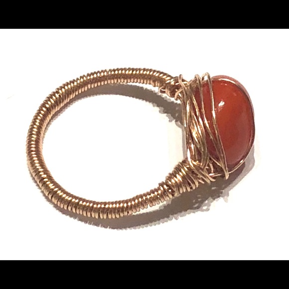 Natural Red Mediterranean Coral Cabochon Ring - Picture 4 of 5